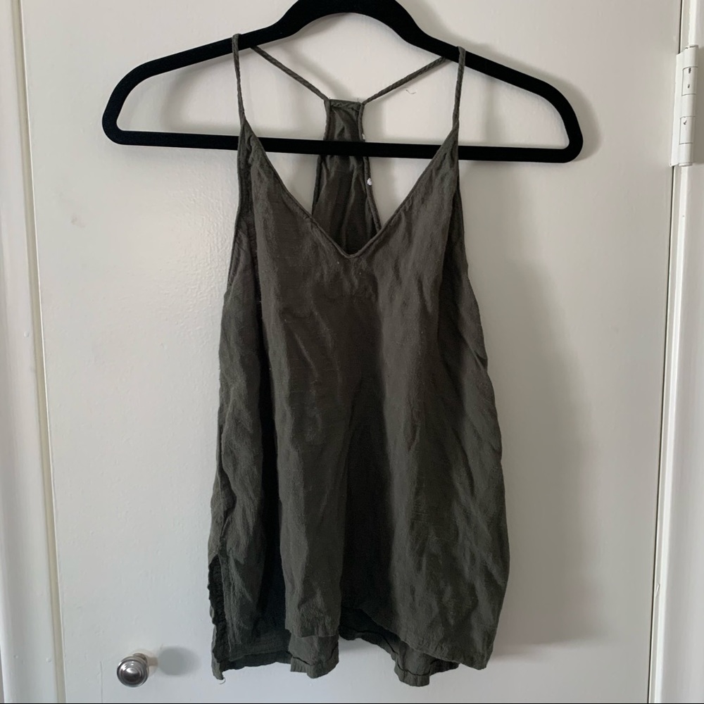 Tagless olive green racer back tank top